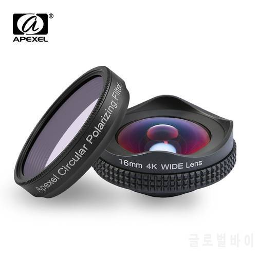 APEXEL 16mm 4K Mobile Phone Lens Super Wide Angle Camera Lens With CPL Filter Lenses for iPhone Xiaomi Sumsang LG Huawei P10