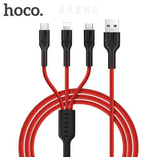 Hoco 3 in 1 Micro USB Type C Cable For Xiaomi Mi10 Mi11 K40 1.2M Nylon Phone Cable For iPhone 12 11 Pro Max Data Transfer Cable