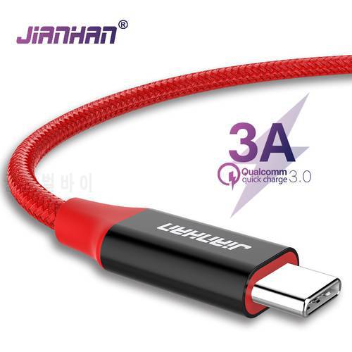 JianHan USB 3.0 Type C Cable for Samsung Galaxy S10 S9 Note 8 9 Xiaomi 3A USB C Fast Charging Data Cable for Huawei P10 P20 Pro