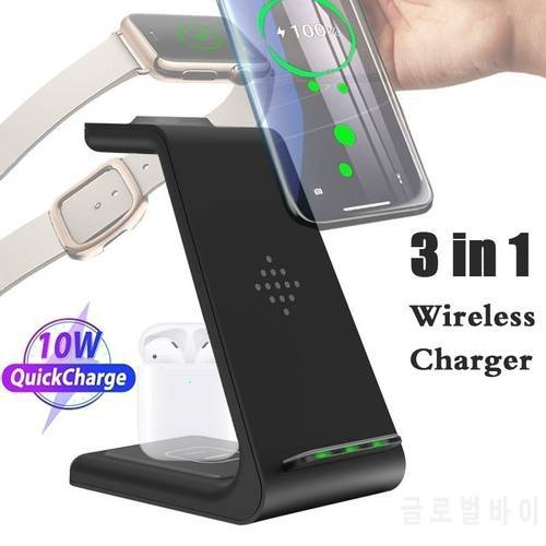 3 In 1 Wireless Charger For iPhone 11 Pro XS Max XR X 8 Plus Samsung S10 Plus Wirless Charging Dock Stand For Airpods Pro 3 2 1
