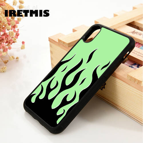 Iretmis 5 5S SE 6 6S Soft TPU Silicone phone case cover for iPhone 7 8 plus X Xs 11 12 Mini Pro Max XR green flame