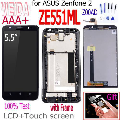 WEIDA For Asus Zenfone 2 ZE551ML Z00A LCD Display Panel Touch Screen Digitizer Assembly Frame ZE551ML Z00AD LCD Free TooL