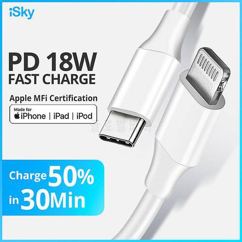 iSky MFi Type C to Lighting for iPhone Cable 11 X 8 7 6 5 XR XsMax Pro PD Fast Charge C94 MFi Certified Data Sync for Macbook