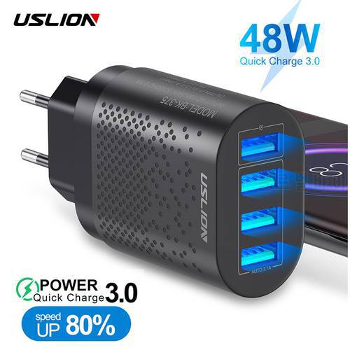 USLION 48W 4 Ports LED 3A Quick USB Charger For iPhone Micro Type C QC3.0 Fast Wall Charger For Samsung Mobile Phone Charger