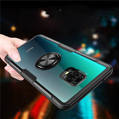 For Xiaomi Redmi Note 9S Case Luxury Car Magnetic Ring Transparent Clear Glass Stand Holder Case for Redmi Note 9 Pro Max Cover