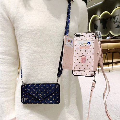 Crossbody Lanyard Gold Star Card Holder Phone Case for iPhone 14 13 12 11 Pro Max 7 PLUS SE2020 X XR XS Strap Cord Wallet Cover