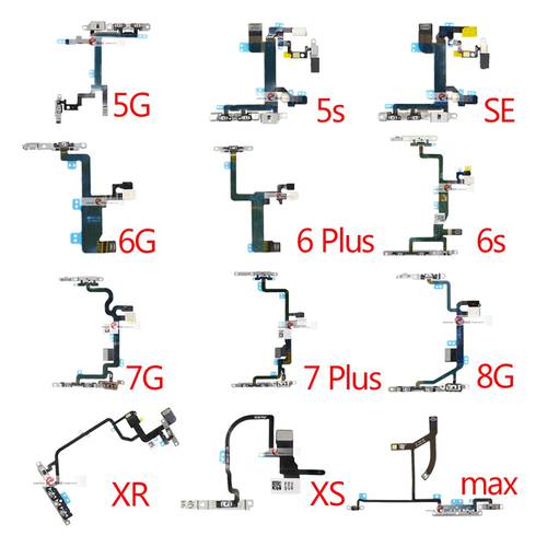 Power Flex For iPhone 5G SE 6 6s 7 8 Plus 7G 8G 6G X XR XS MAX Mute & Volume Button Switch Key Power Flex Cable With Metal Parts