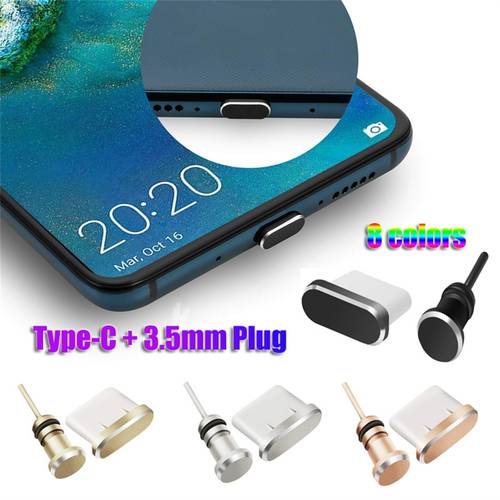 2pcs/set Anti Dust Plug Set USB Type-C Port and 3.5mm Earphone Jack Plug For Xiaomi Huawei P20 Samsung Galaxy S9 S10 Plus