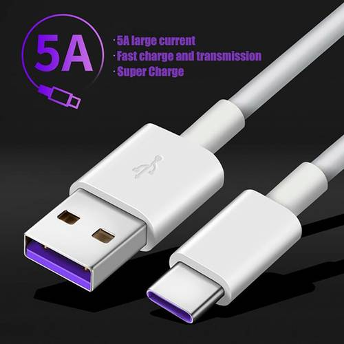 5A USB Type C Cable For Samsung S20 S9 S8 Xiaomi Huawei P30 Pro Fast Charge Mobile Phone Charging Wire White Cable