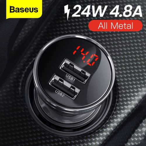 Baseus All Metal Dual USB Car Charger 24W 4.8A Fast Car USB Charger LED Auto Car Charging Adapter For iPhone Xiaomi Mobile Phone