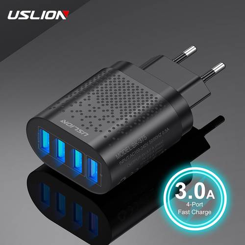 USLION Quick Charge 3.0 USB Charger 4 Ports Fast Charging Wall Mobile Phone Charger Universal Adapter For iPhone Samsung Xiaomi
