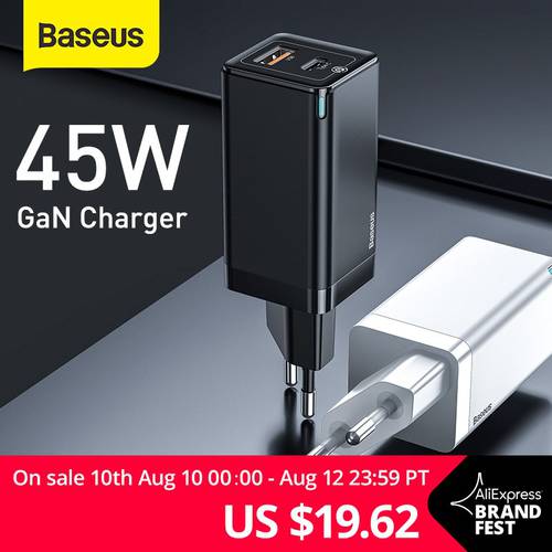 Baseus 65W GaN Charger PD USB C Charger Quick Charge 4.0 3.0 Dual USB Port Phone Charger ForiP ForXiaomi ForSamsung Laptop