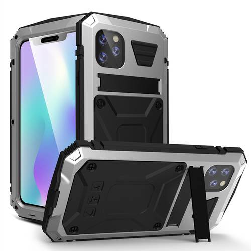 Full Body Heavy Duty Dropproof Phone Case For iPhone 12 Por Max 11 Pro XS Max XR Shockproof Kickstand Tempered glass Metal Cover