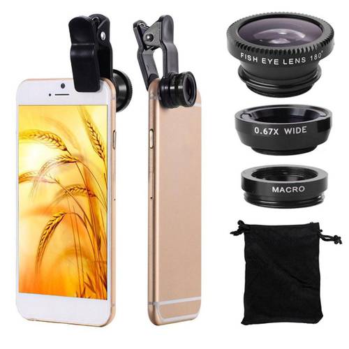 360 Degree Rotate Clip Camera Lens 0.65X Wide Angle 10X Macro Lens Mobile Phone Universal External Lens