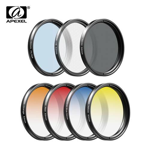 APEXEL HD Optic camera lens 52mm UV Grad Blue Red Color Filters+CPL ND+Star Filters+0.45x for Nikon Canon sony iPhone all phones