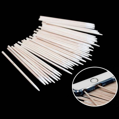 100Pcs/Pack 7cm Double Head Cotton Disposable Stick Clean Tool for AirPods Earphone Phone Charge Port