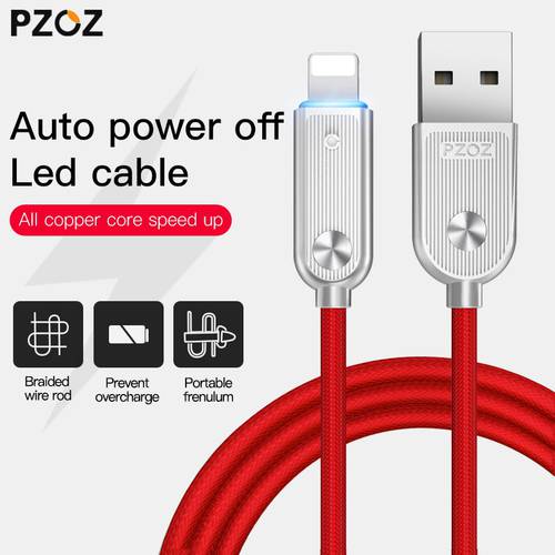 PZOZ auto Power Off USB Cable For iPhone 11 Pro Max Xs Xr X 8 7 6 6S Plus 5S LED Cable Fast Charging Cables Phone Charger
