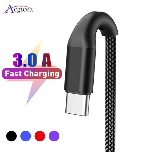 Type C USB Cable Fast Charging for Samsung Galaxy S20 S10 Plus Xiaomi Quick Charge 3.0 Mobile Phone Tablets USB C Charger Cables