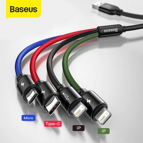 Baseus 3 in 1 USB Cable Type C Cable for Samsung S20 Xiaomi Mi 9 Cable for iPhone 12 X 11 Pro Max Huawei Charger Micro USB Cable