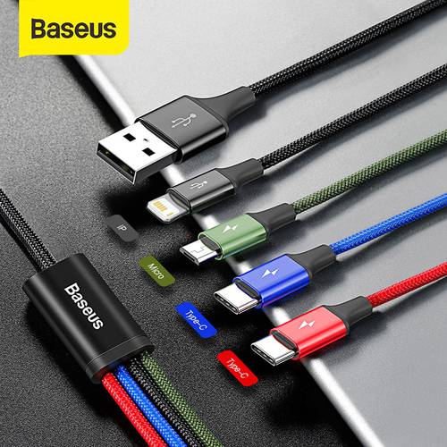 Baseus 3 in 1 USB Cable 3A Micro USB Type C Cable for for iPhone 11 Pro XR XS Max 7 for Samsung S20 Xiaomi 4 in 1Charging Cable