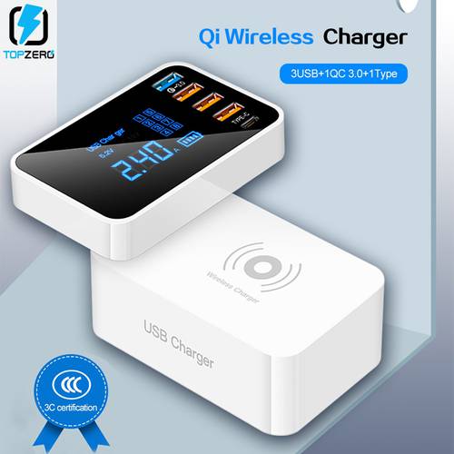 Quick Charge 3.0 Type C USB Charger For iPhone Adapter QI Wireless Charger Led Display Fast Charger For xiaomi huawei samsung