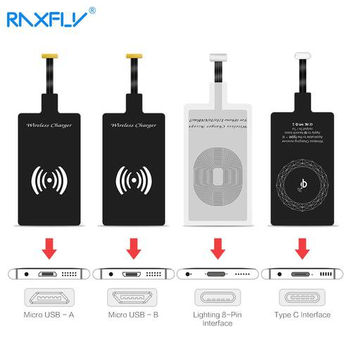 RAXFLY QI Wireless Charger Adapter Receiver For Xiaomi Redmi Note 8 Pro 7 Wireless Charging Micro USB Type C For iPhone 7 6 Plus