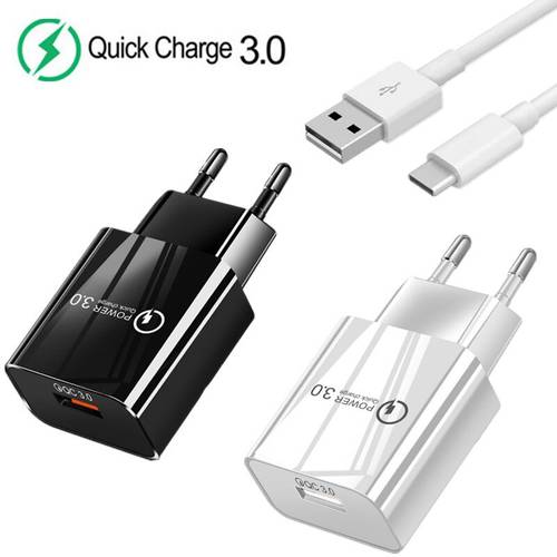 Quick Charge 3.0 USB Charger For Xiaomi Redmi note 8 pro 7 9S Usb C Data Cable Mi 9 9T Type C Wall Adapter For Huawei Samsung