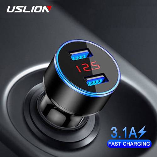 USLION Universal 3.1A Dual USB Car Charger LED Display Fast Charging Mobile Phone Car-Charger for iPhone 11 Samsung S10 Xiaomi