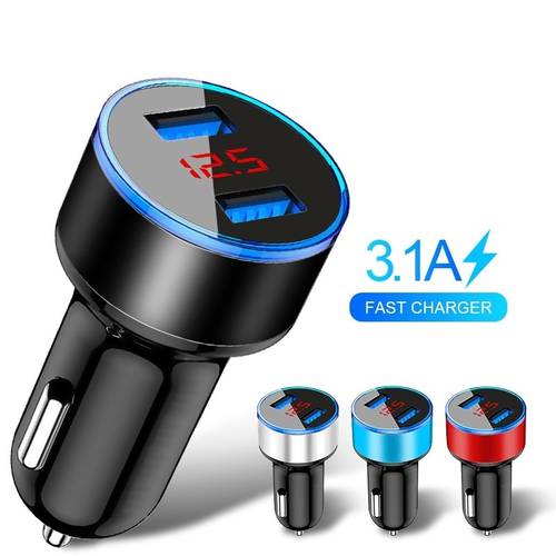 3.1A LED Display Dual USB Car Charger Universal Mobile Phone Aluminum Car-Charger for Xiaomi Samsung iPhone 11 Pro Max chargers