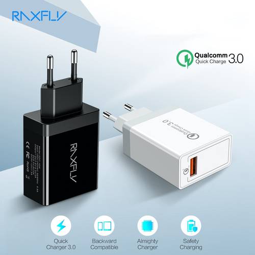 RAXFLY Quick Charge 3.0 Charger Adapter Cell Phone Fast Charger Travel Wall 18W Cargador Usb Charging For iPhone Samsung Xiaomi