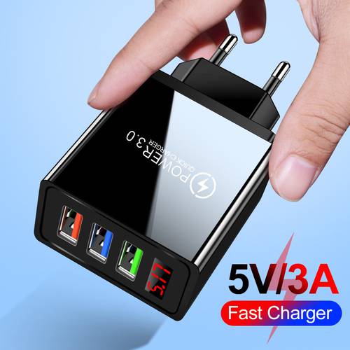3.1A Quick Charge 3.0 LED Display 3 Ports USB Phone Charger Fast Charging For iPhone 11 Pro Samsung S20 Charger EU Wall Adapter