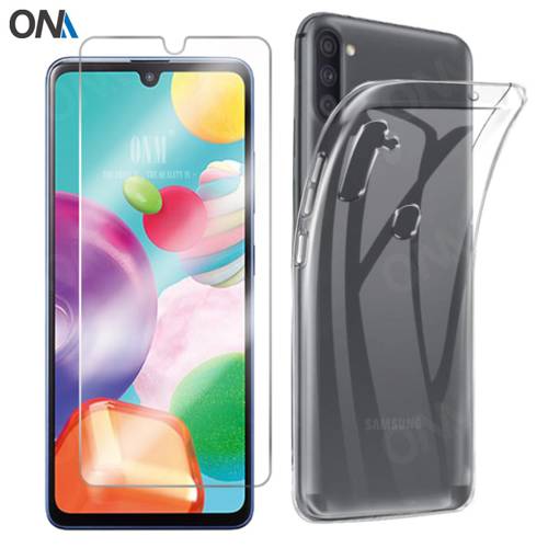 2-in-1 Tempered Glass + Case for Samsung Galaxy M01 M11 A01 A11 Silicone Case Cover for Galaxy M01 M11 A01 A11 Screen Protector