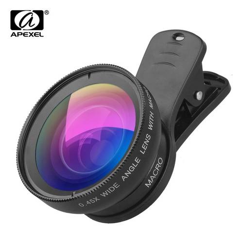 APEXEL Phone Camera Lens Kit 0.45x Wide Angle Macro Lens & 12.5x Super Macro Lens HD Camera Lentes for IPhone Huawei Xiaomi