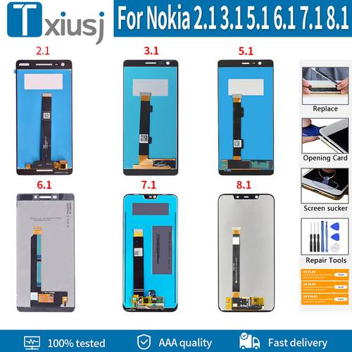 Original LCD For Nokia 2.1 3.1 5.1 6.1 7.1 8.1 Display Touch Screen 100% Tested Digitizer Assembly Replacement Free DIY Tools