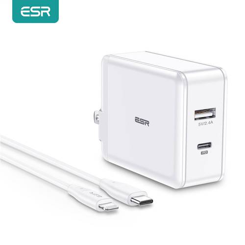 ESR 30W USB C Charger+30W Type C to Lightning Combo Power Delivery Fast Charger Plug PD Charger Cable for iPad iPhone Samsung