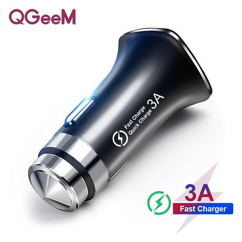QGEEM QC 3.0 USB Car Charger Safety Hammer Quick Charge 3.0 Car Fast Charger Phone Charging Adapter for iPhone Xiaomi Mi 9 Redmi
