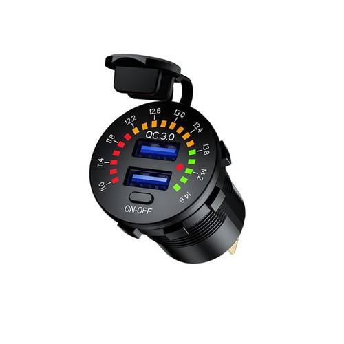 12V 24V Quick Charge 3.0 Dual USB Car Charger Waterproof 18W USB Outlet Fast Charge with LED Voltmeter ON OFF Switch