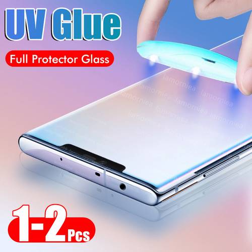2PCS UV Glue Tempered Glass For Huawei P30 P20 Pro UV Liquid Full Cover Screen Protector For Huawei Mate 20 30 P20 P30 Lite