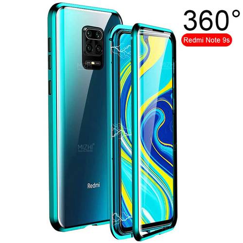 for xiaomi redmi note 9s case 360 double glass flip phone cases on readmi note 9 s pro max s9 note9s magnetic metal coque etui
