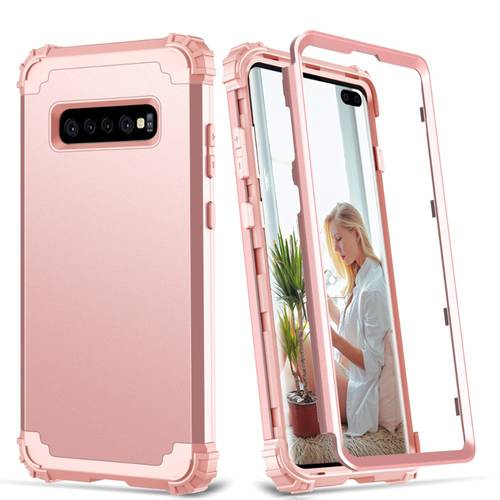 For Samsung Galaxy S10 S10 Plus Phone Cases,Hard PC+Soft Silicone 3-Layers Hybrid Full-Body Protect Popular Phone Shells Covers