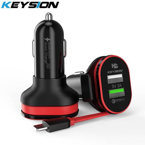 KEYSION 2 Port 33W Quick Charge 3.0 Car Charger QC 3.0 +5V/3A USB Fast Charger Mobile Phone Travel Adapter car-charge With Cable