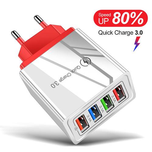 4 USB Charger Quick Charge 3.0 For Phone Adapter for iPhone XR Huawei Tablet Portable EU Plug Wall Mobile Charger Fast Charging