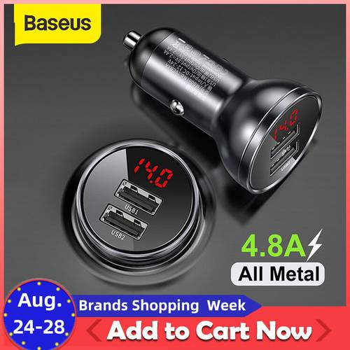 Baseus 24W USB Car Charger Dual USB Charger with LED Display Universal Mobile Phone Charger for iPhone Huawei Xiaomi