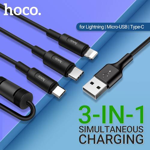 hoco usb 3 in 1 charging cable for Lightning Type-C Micro USB С 1m 2A durable charger wire charge cord cheap cables usb c travel