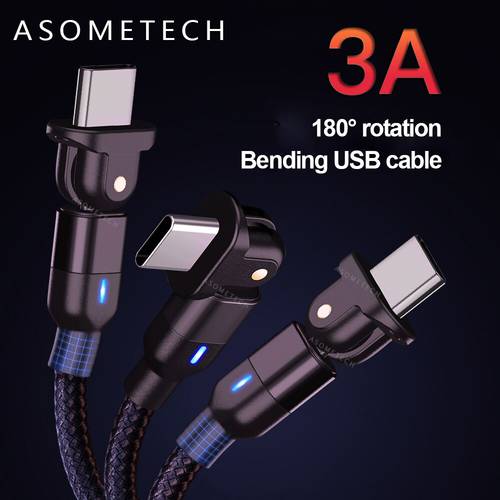 180° Rotation 3A Fast Charging USB Cable Micro USB Type C Phone Charger Cord Nylon Braided Data Cable for iPhone Samsung Xiaomi