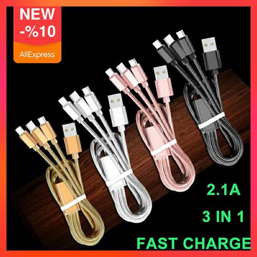 null 3 in 1 Cable usb c Type c For Android Apple Realme Huawei Xiaomi Phone Mobile Charging One Drag Three Data Lines 1m 2m 3m