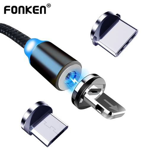 FONKEN Micro USB Type C Magnetic Cable For Xiaomi Redmi Note 7 8 Magnet Charger Cable For Samsung S9 huawei P30 Iphon USB Cable