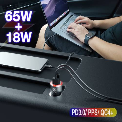 83W Car Charger,1port USB C PPS/PD 65W/45W/30W/25W/18W,1port QC3.0/AFC Quick for TYPE C laptop ThinkPad yoga XPS HP lg Switch
