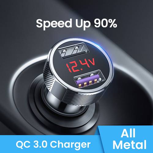 Metal Dual QC 3.0 Digital LED Display Dual USB Car Charger for Mobile Phone Fast Charger Usb for iPhone Samsung Xiaomi Huawei