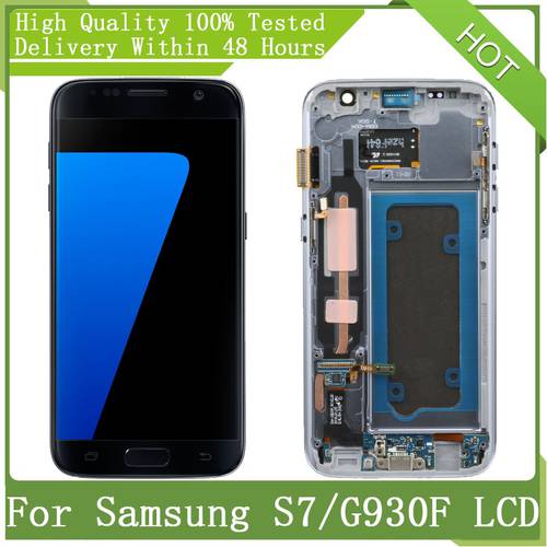 For SAMSUNG Galaxy 5.1“ Super AMOLED Screen S7 G930 G930F SM-G930F LCD Display Touch Digitizer Assembly With Frame Replacement